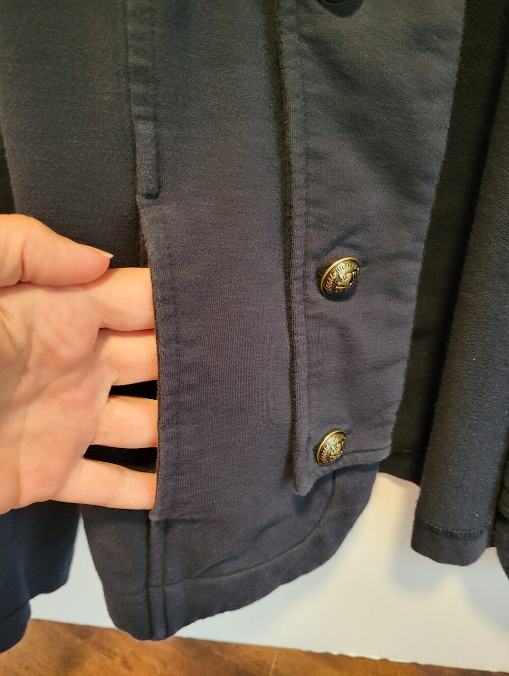 VTG Tommy Hilfiger Navy Blue Knit Military Band Jacket Blazer Medium Y2K 90s - Picture 6 of 10